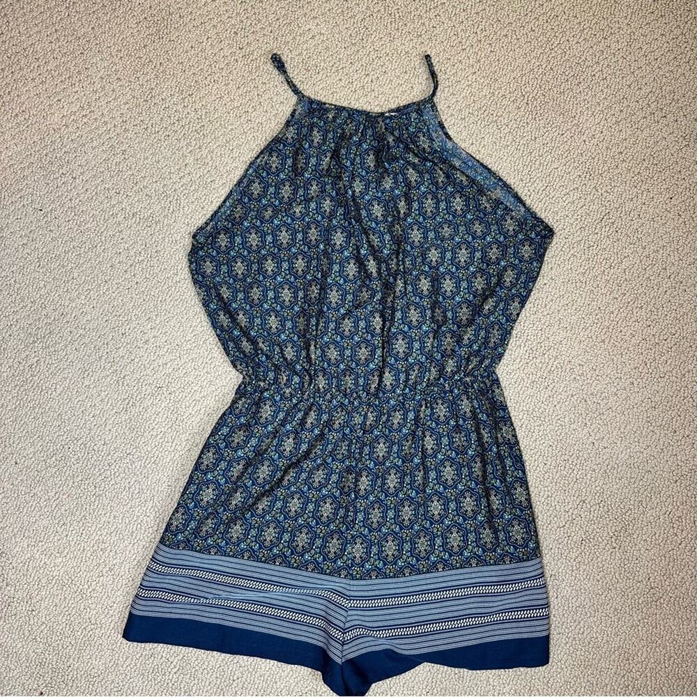 Tramp Boho Halter Neck Romper Sz M Geometric Medallion Paisley Blue/Green